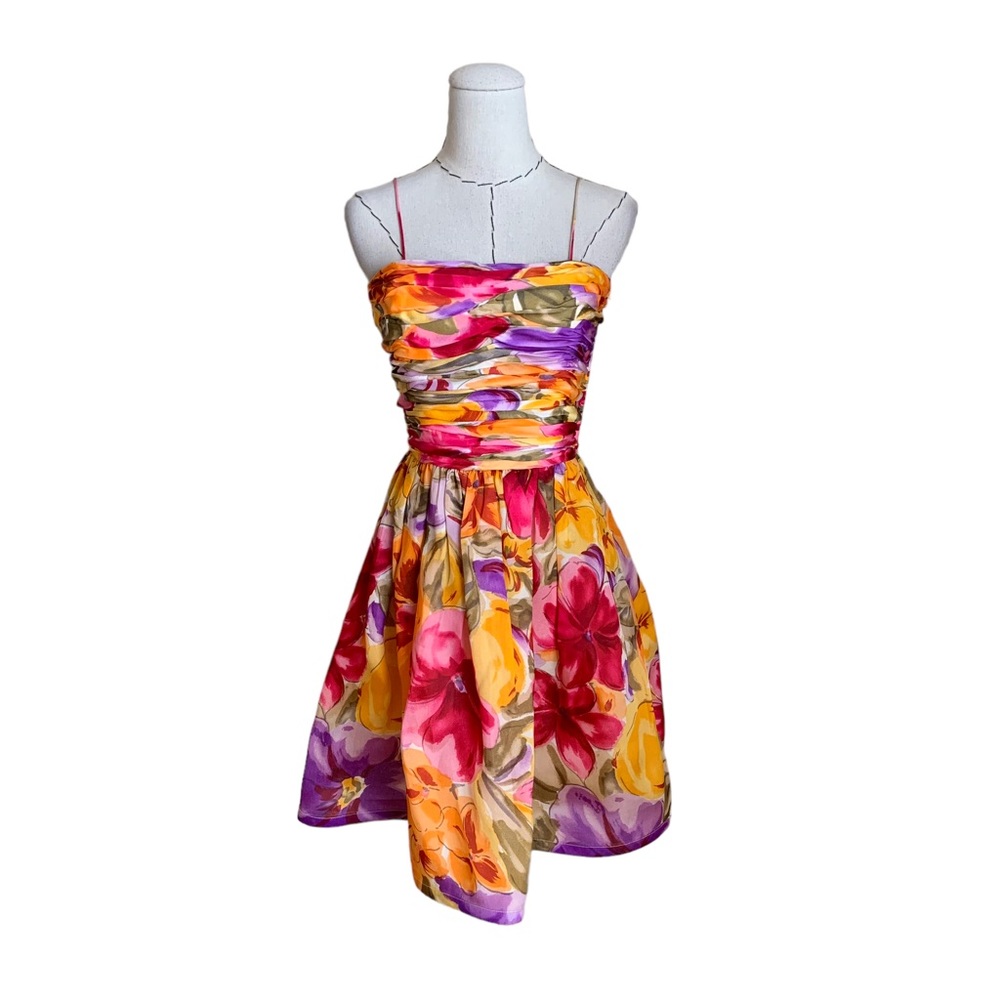 Vintage 80s Bill Blass Floral Silk Organza Dress Size 4